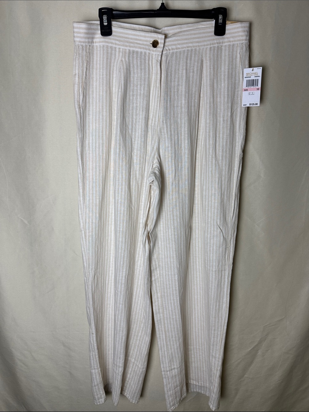 MICHAEL Michael Kors Cream and Light Tan Striped Wide-Leg Pants